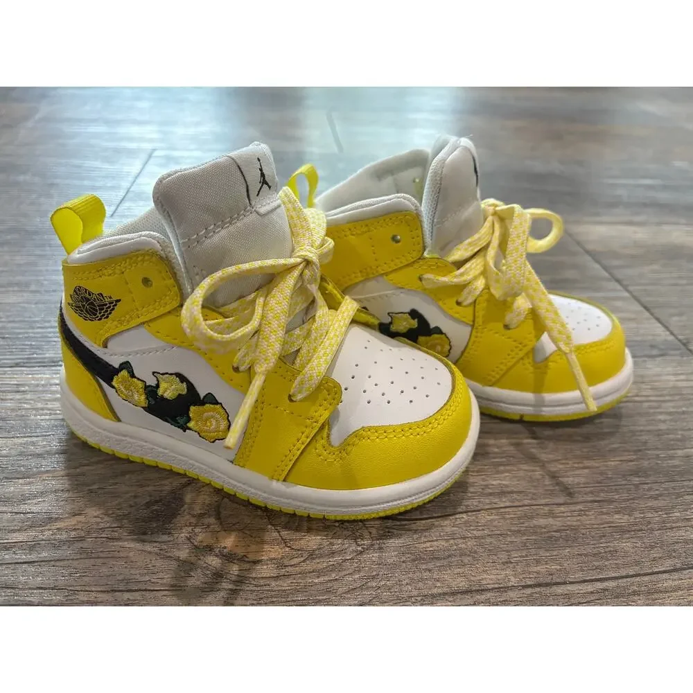 NEW Nike Air Jordan 1 Mid SE shoes Size 5C “Rose Patch” Dynamic Yellow